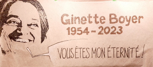 Bannière pour les funérailles de Ginette Boyer.